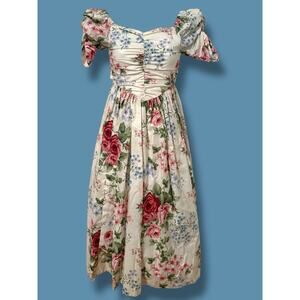 Vintage 80s Loralie Original Cottagecore Floral Dress Sz 10 SEE MEASUREMENTS